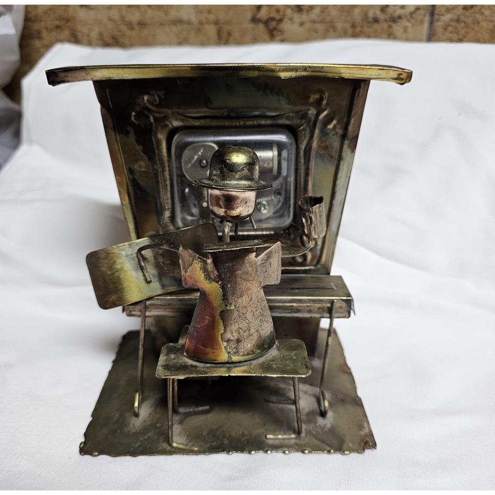 Vintage Metal Saloon Piano Player Folk Art Music Box